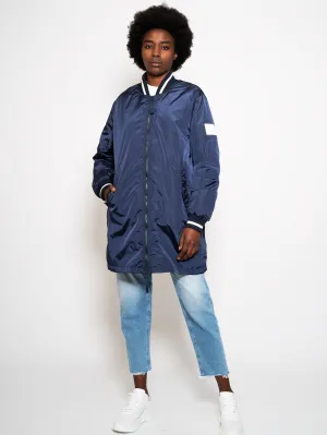 Long Bomber Jacket with Blue Slits
