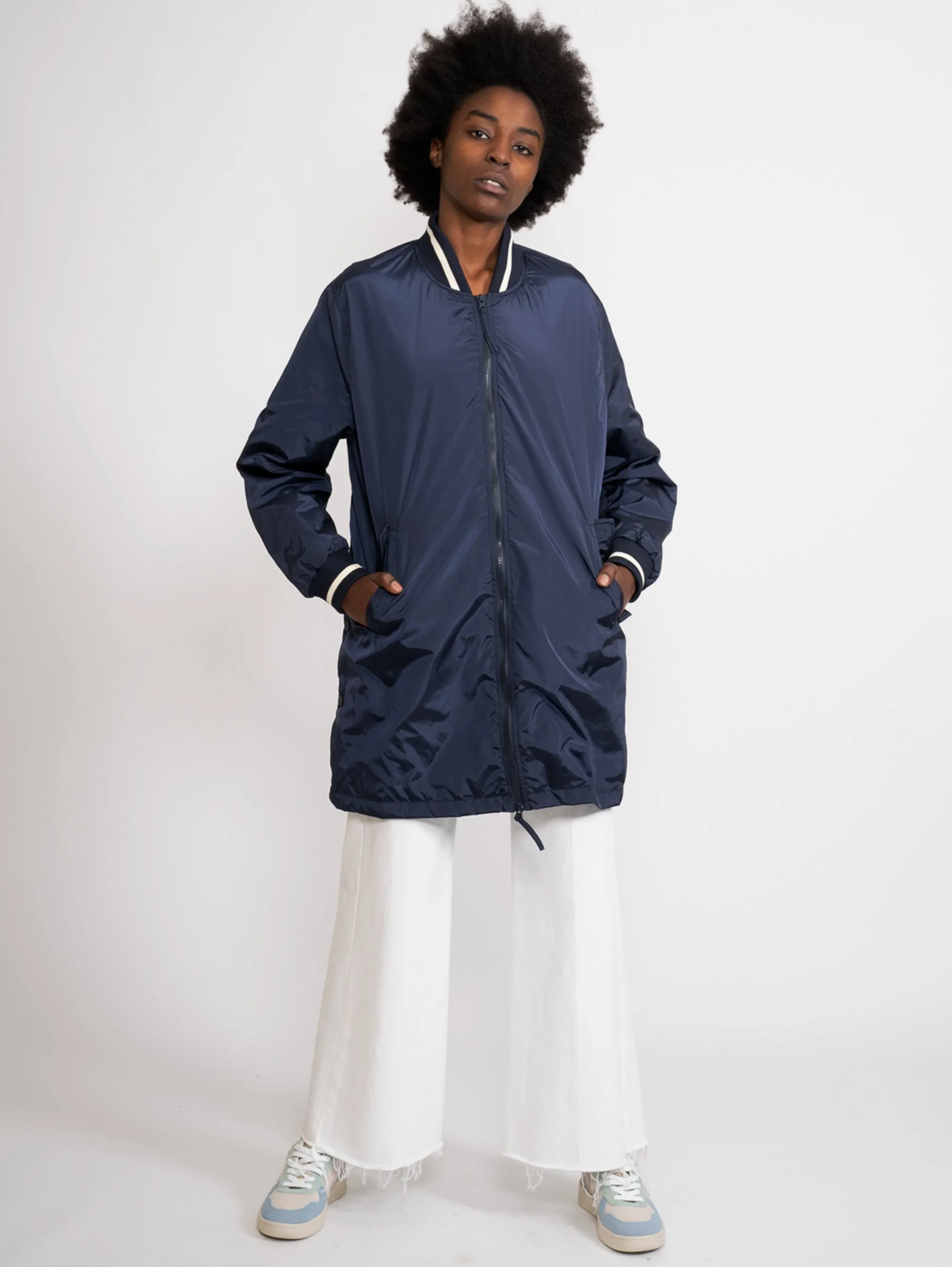 Long Bomber Jacket with Blue Slits