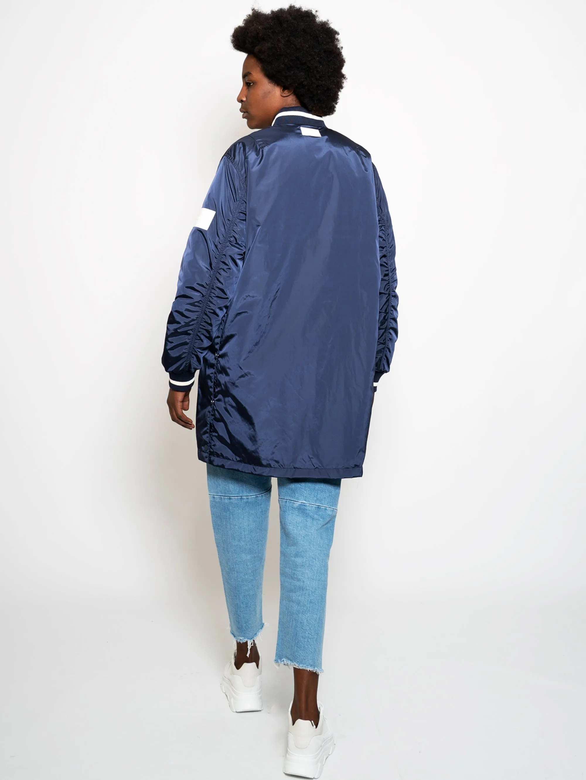 Long Bomber Jacket with Blue Slits