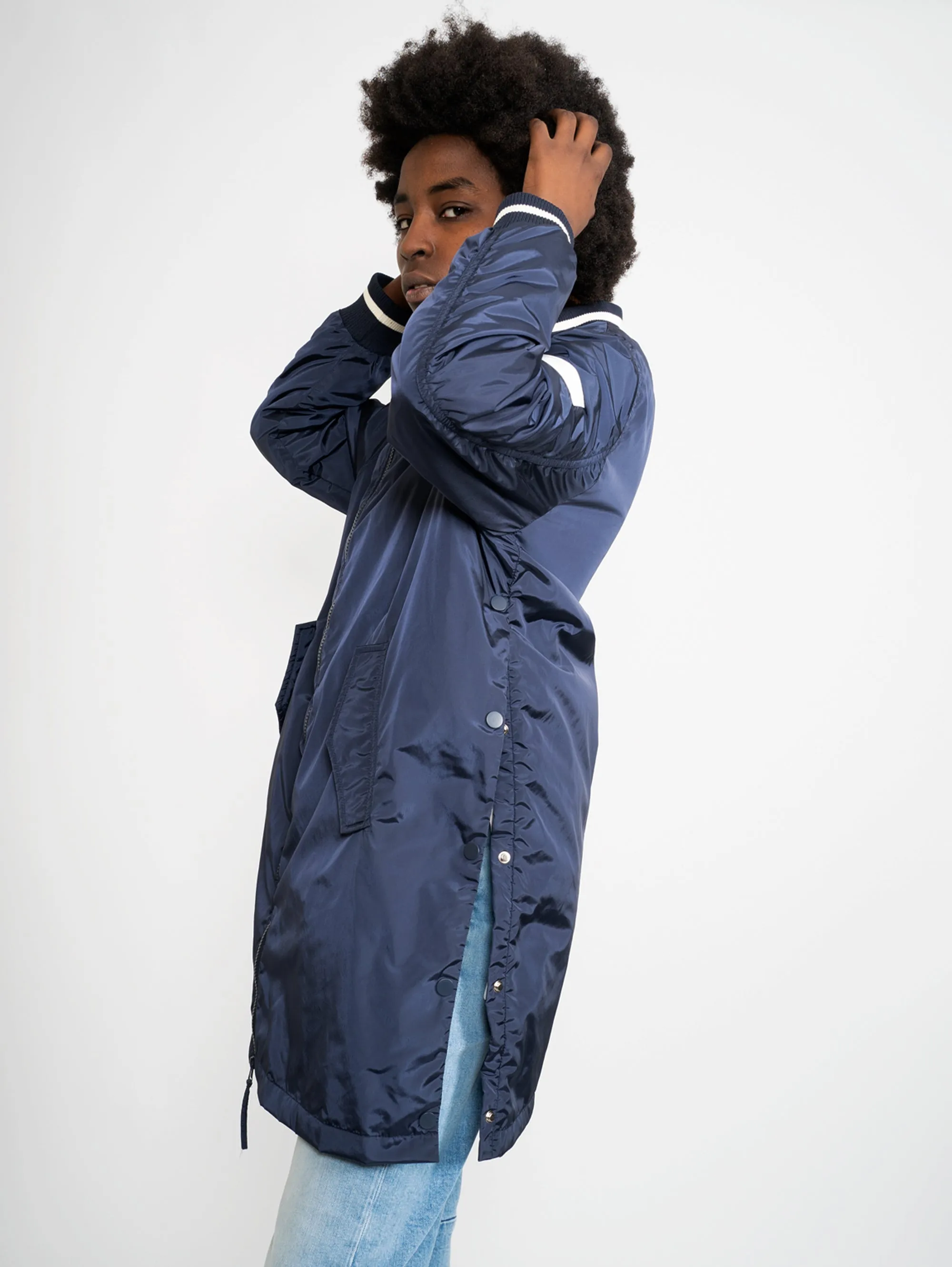 Long Bomber Jacket with Blue Slits