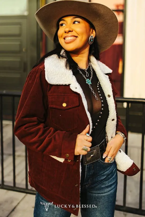 Lucky & Blessed JO232 Dark Brown Corduroy Sherpa Jacket