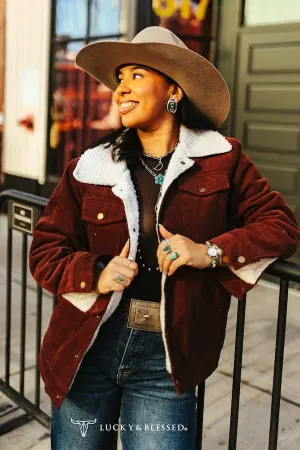 Lucky & Blessed JO232 Dark Brown Corduroy Sherpa Jacket