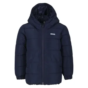 Navy Hooded Logo Puffer Jacket