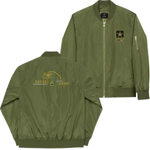 Never Underestimate An Old Army, Custom US Army Ranks, Insignia On Back, Embroidered Recycled Bomber Jacket