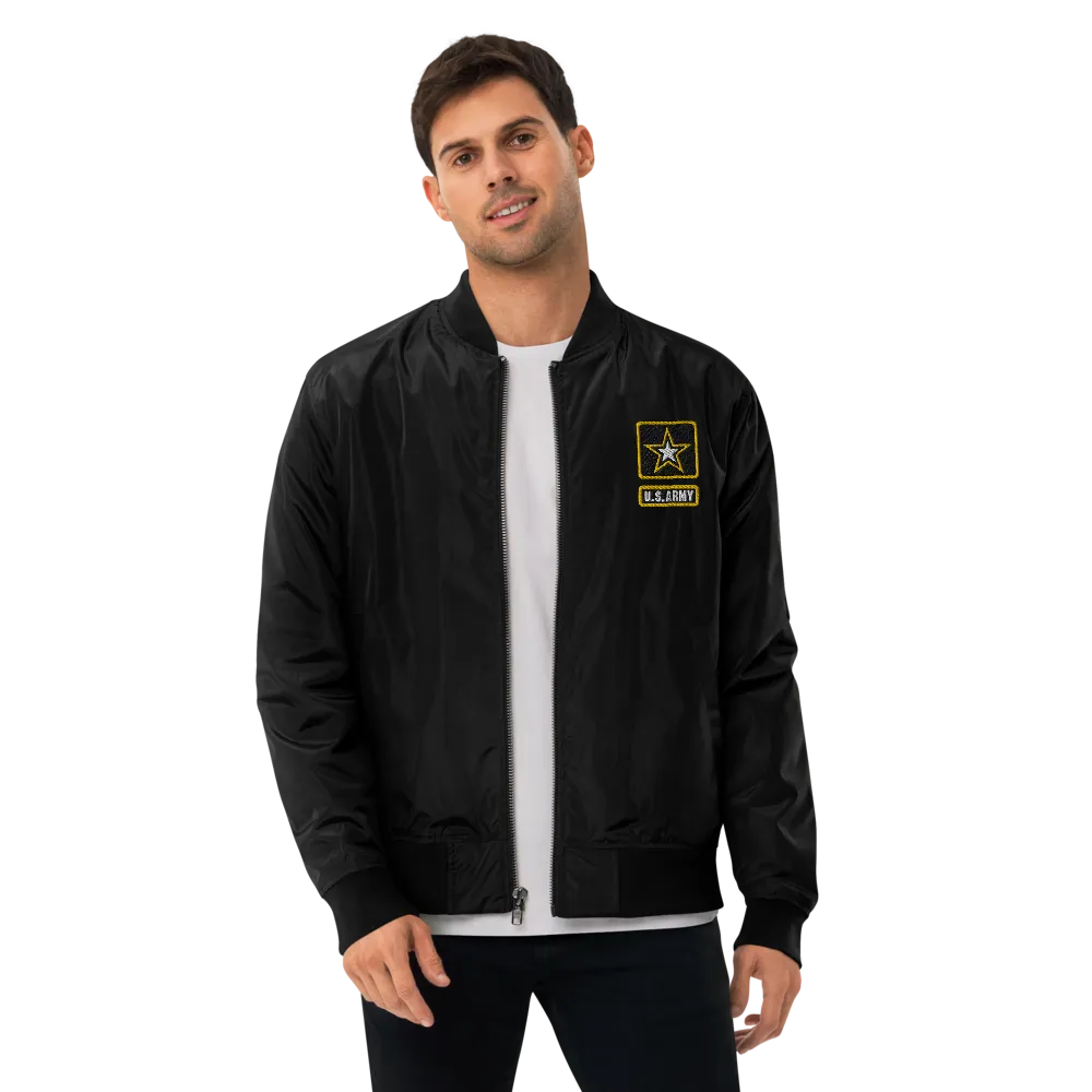 Never Underestimate An Old Army, Custom US Army Ranks, Insignia On Back, Embroidered Recycled Bomber Jacket