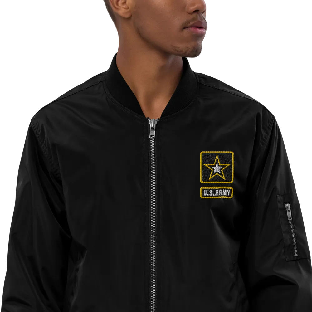 Never Underestimate An Old Army, Custom US Army Ranks, Insignia On Back, Embroidered Recycled Bomber Jacket