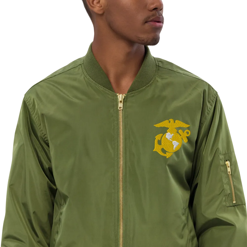 Never Underestimate An Old Marine, Custom US Marine Corps Ranks, Insignia On Back, Embroidered Recycled Bomber Jacket