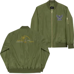 Never Underestimate An Old Navy, Custom Navy Ranks, Insignia On Back, Embroidered Recycled Bomber Jacket