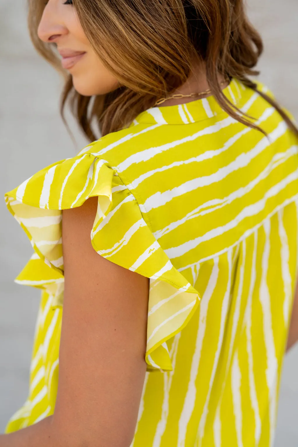 Painted Stripes Flutter Trim Blouse