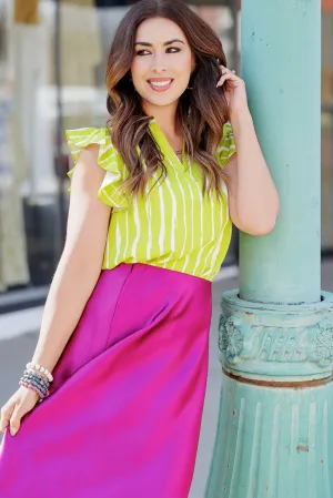 Painted Stripes Flutter Trim Blouse