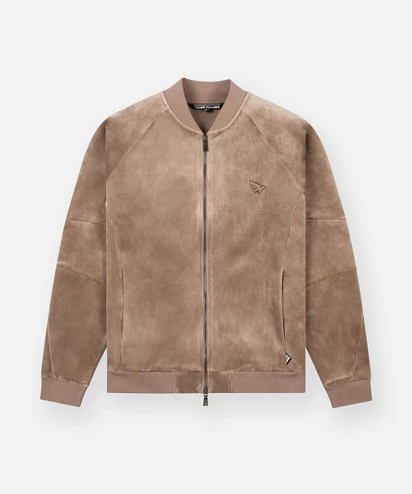 Paper Planes Velour Zip Jacket - BROWN
