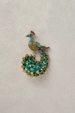 Peacock Glass Stone Brooch - Multicolour