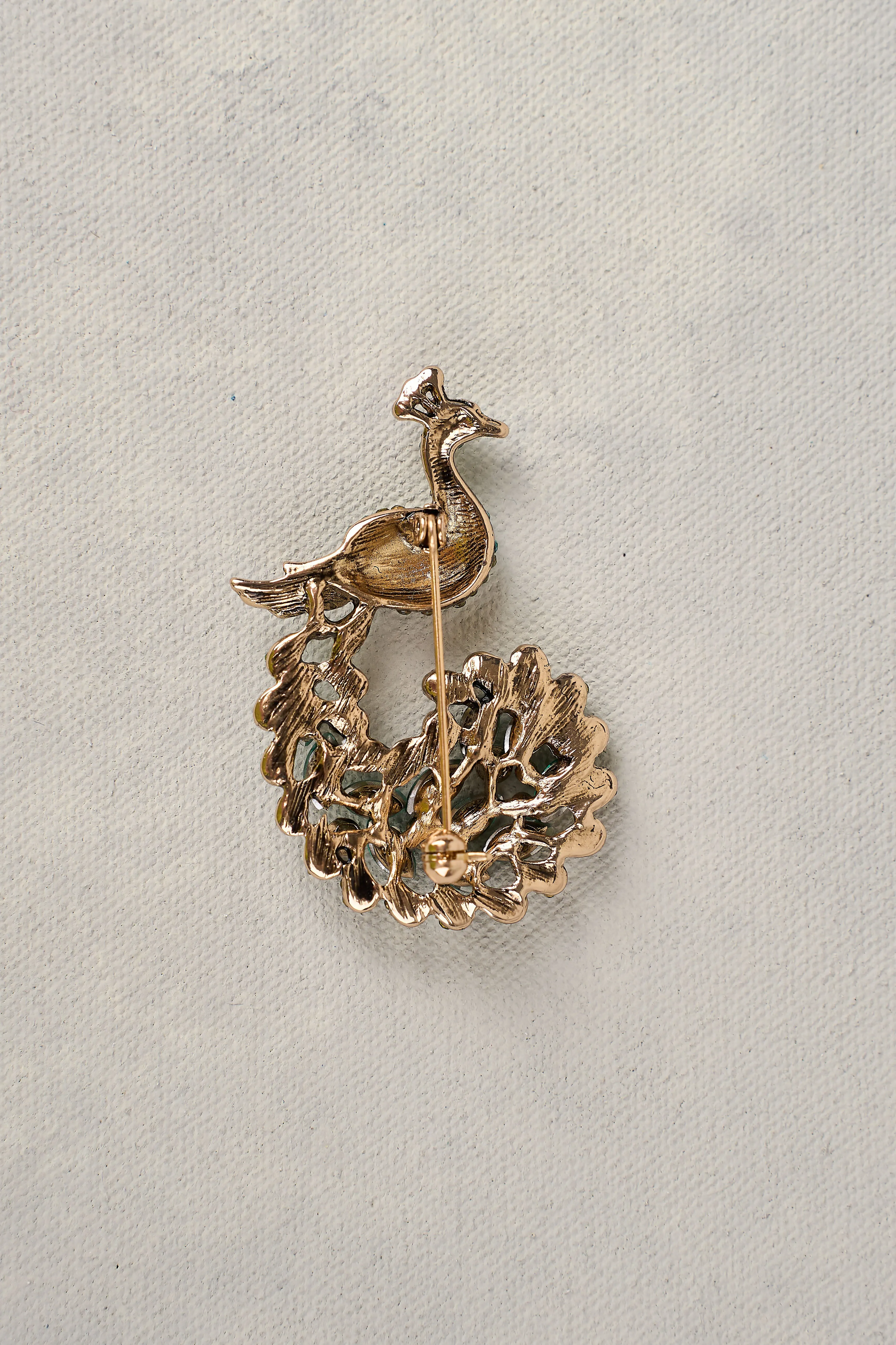 Peacock Glass Stone Brooch - Multicolour