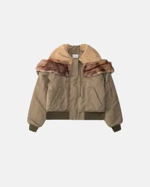 Rhude Fur Hooded Ma1 Jacket Beige