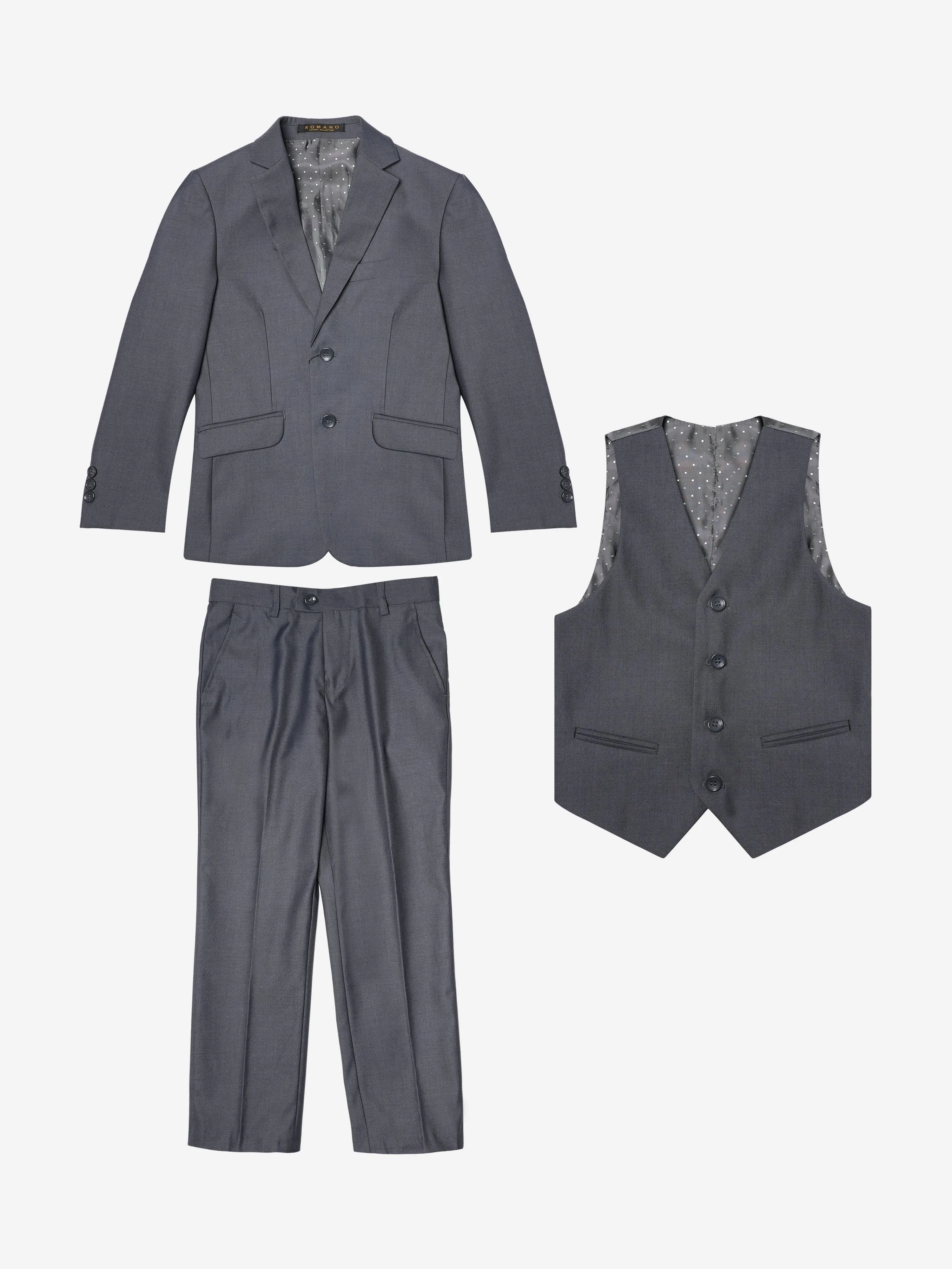 Romano Boys 3 Piece Suit in Grey