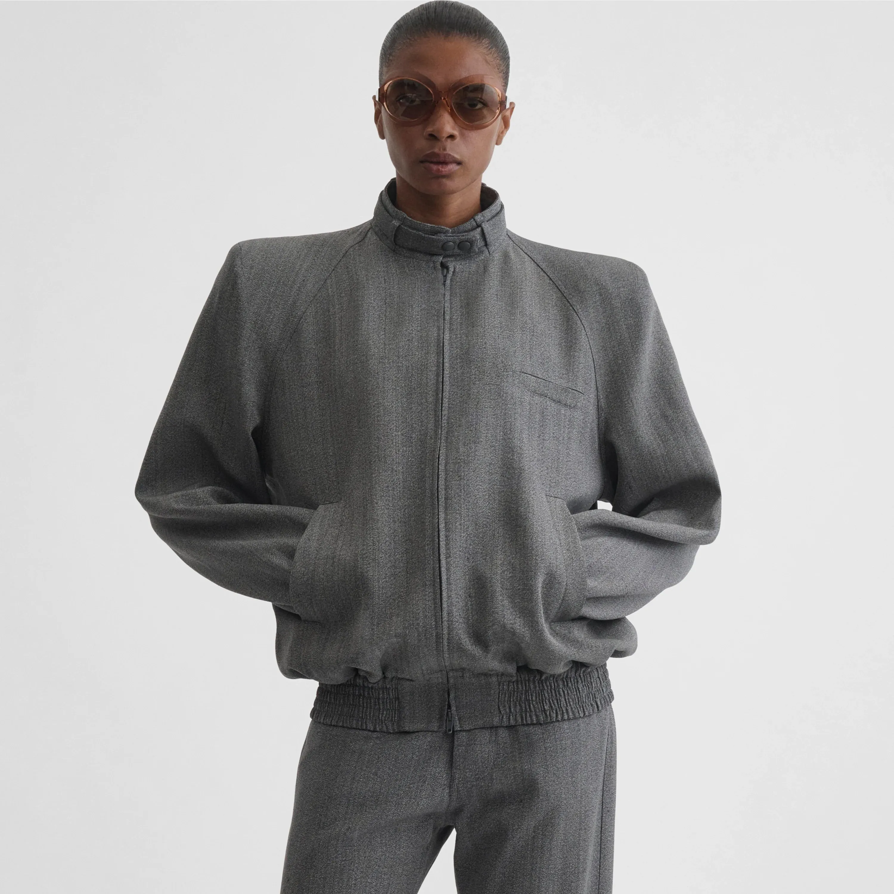 SHARP SHOULDER BOMBER | mist silk viscose