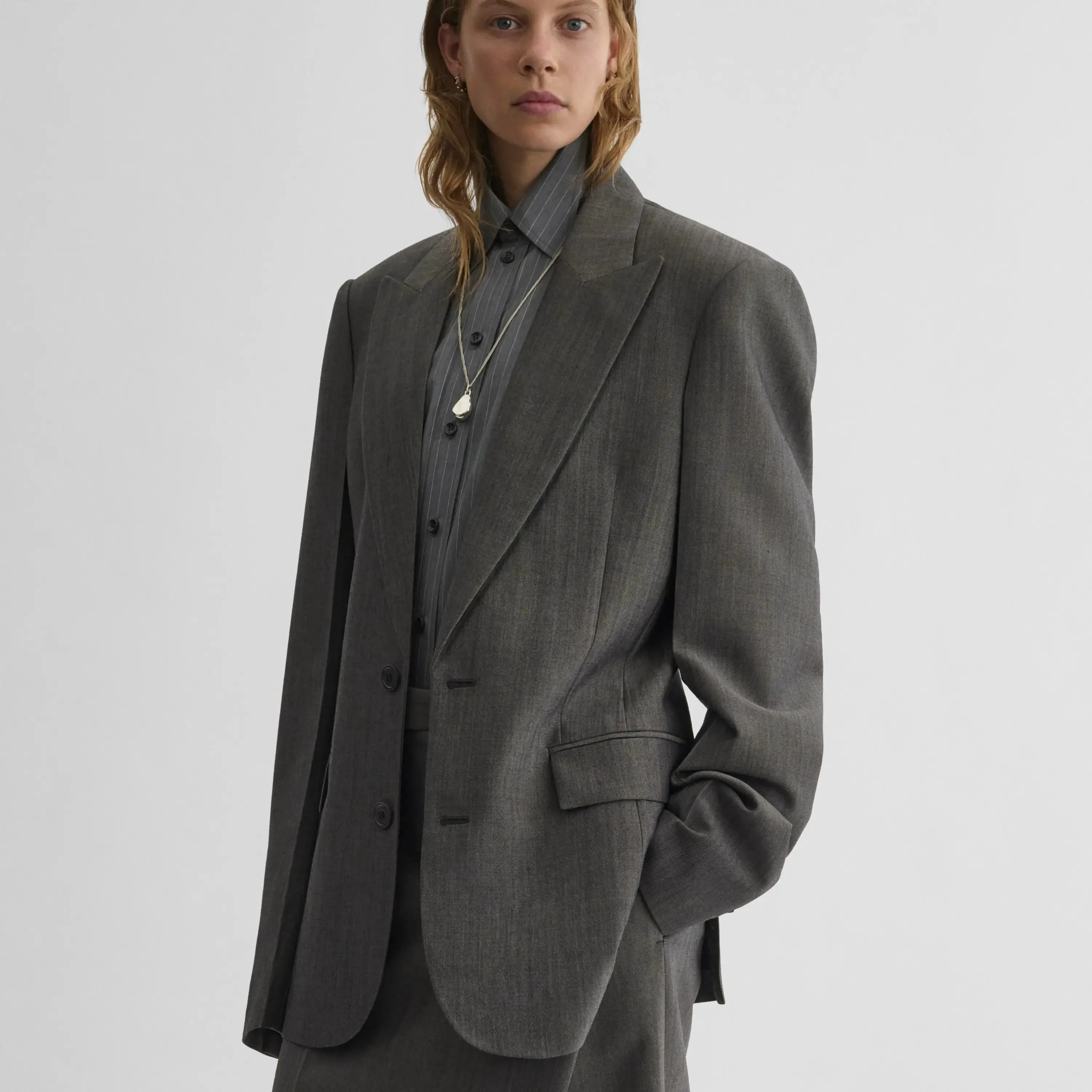 SINGLE BREASTED JACKET | dark taupe wool