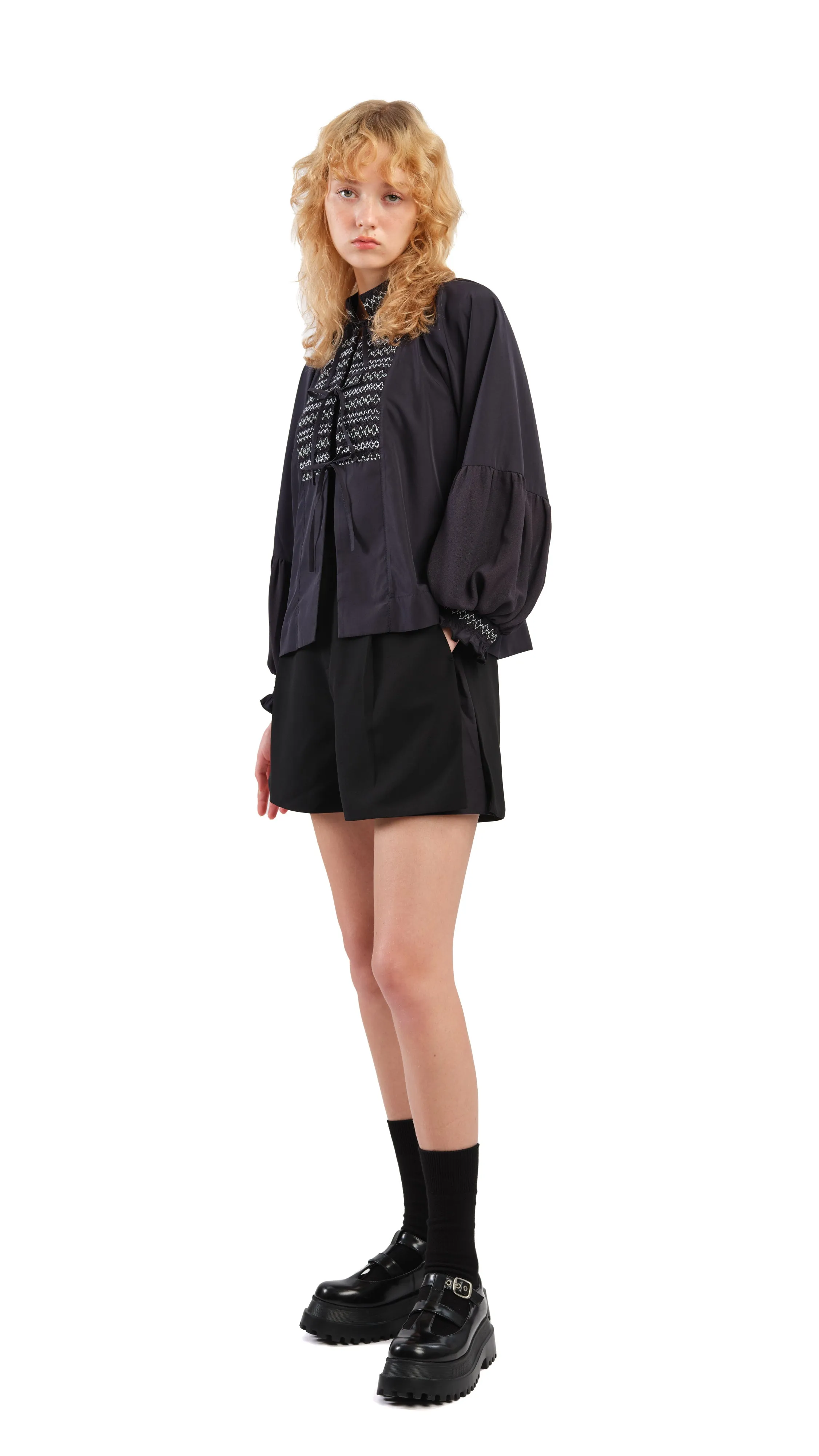 Smocking Balloon Sleeves Jacket