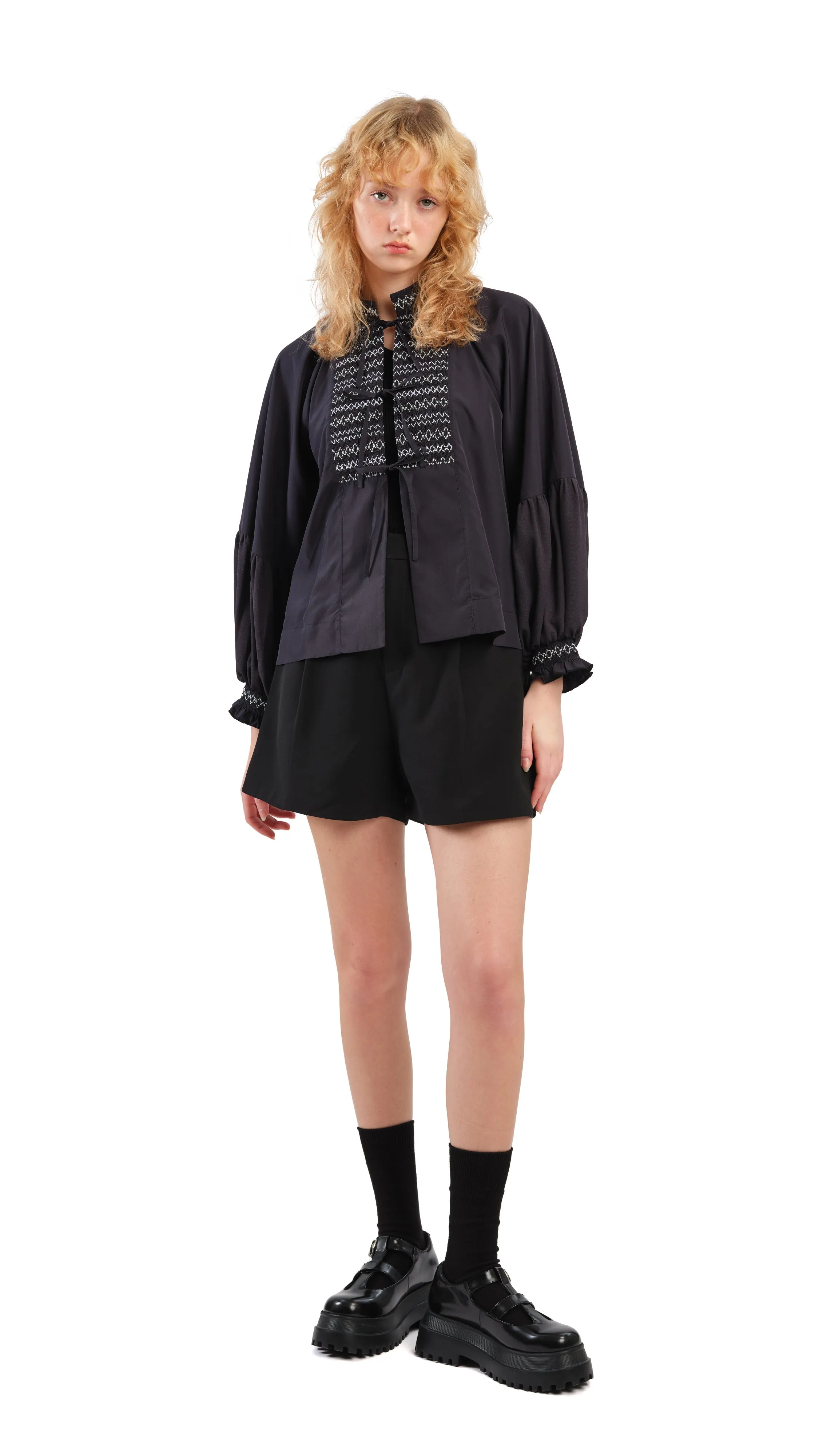 Smocking Balloon Sleeves Jacket