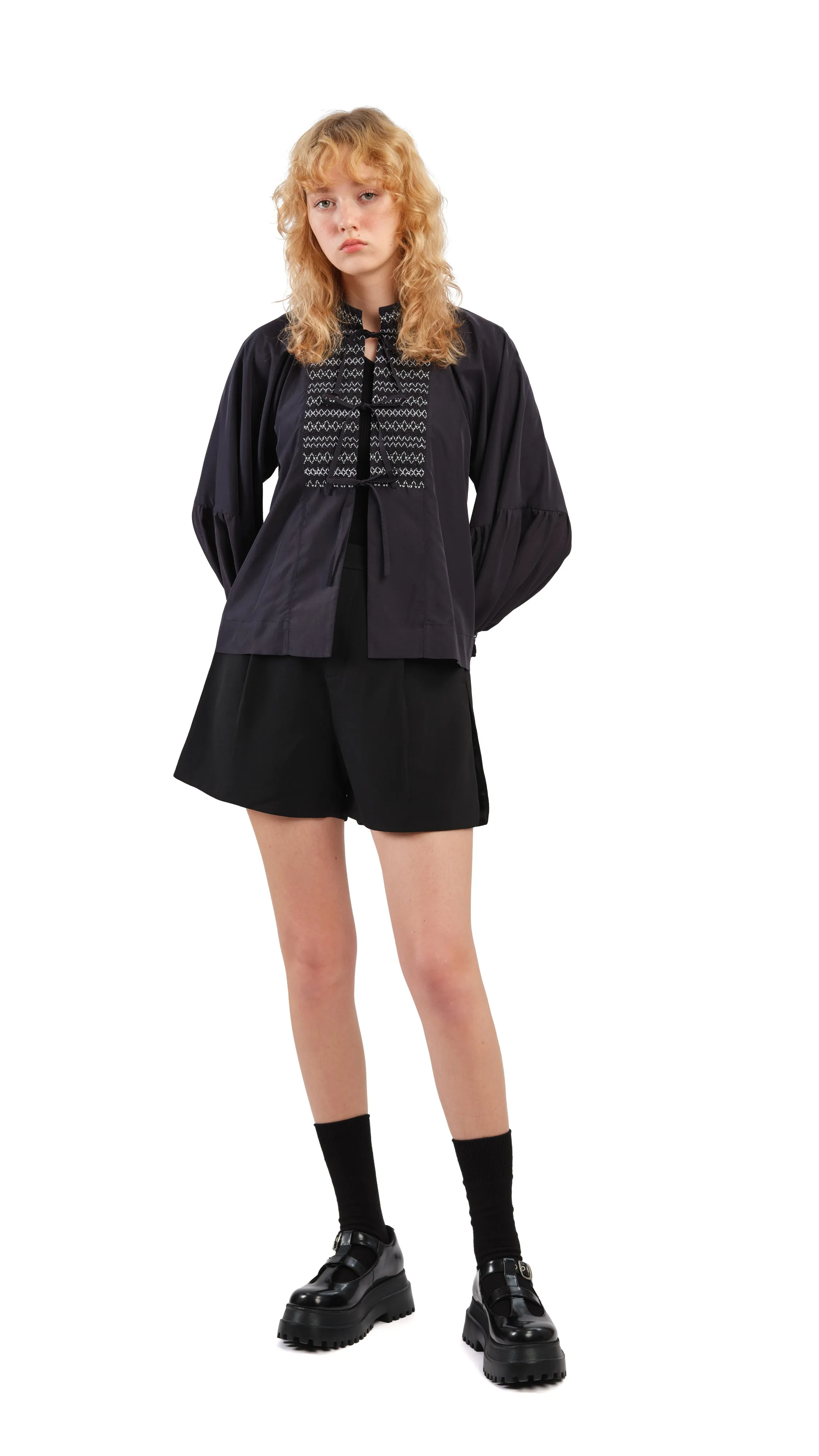 Smocking Balloon Sleeves Jacket