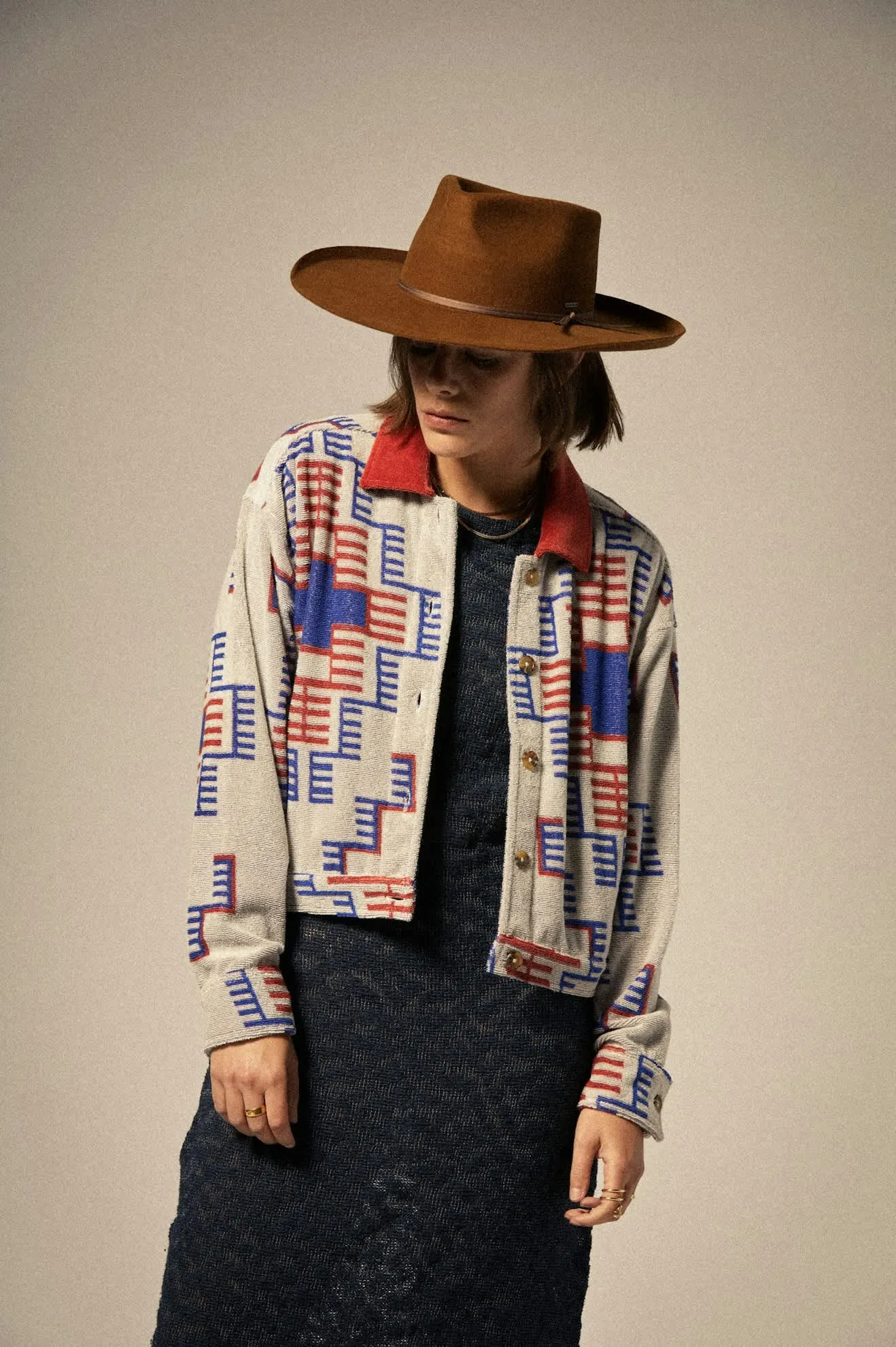 Trail Terry Cloth Trucker Jacket - Electronic Indigo Pattern