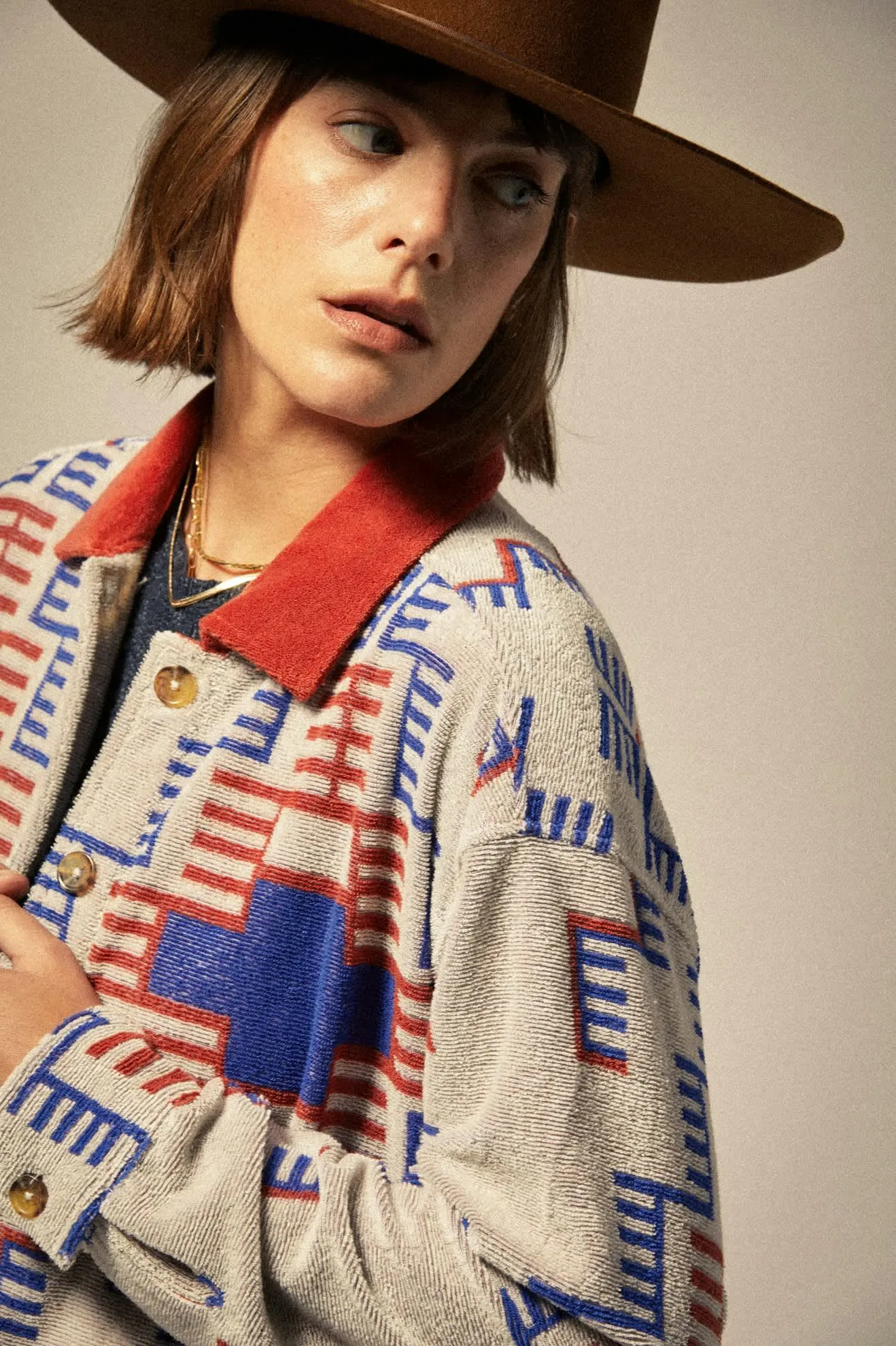 Trail Terry Cloth Trucker Jacket - Electronic Indigo Pattern