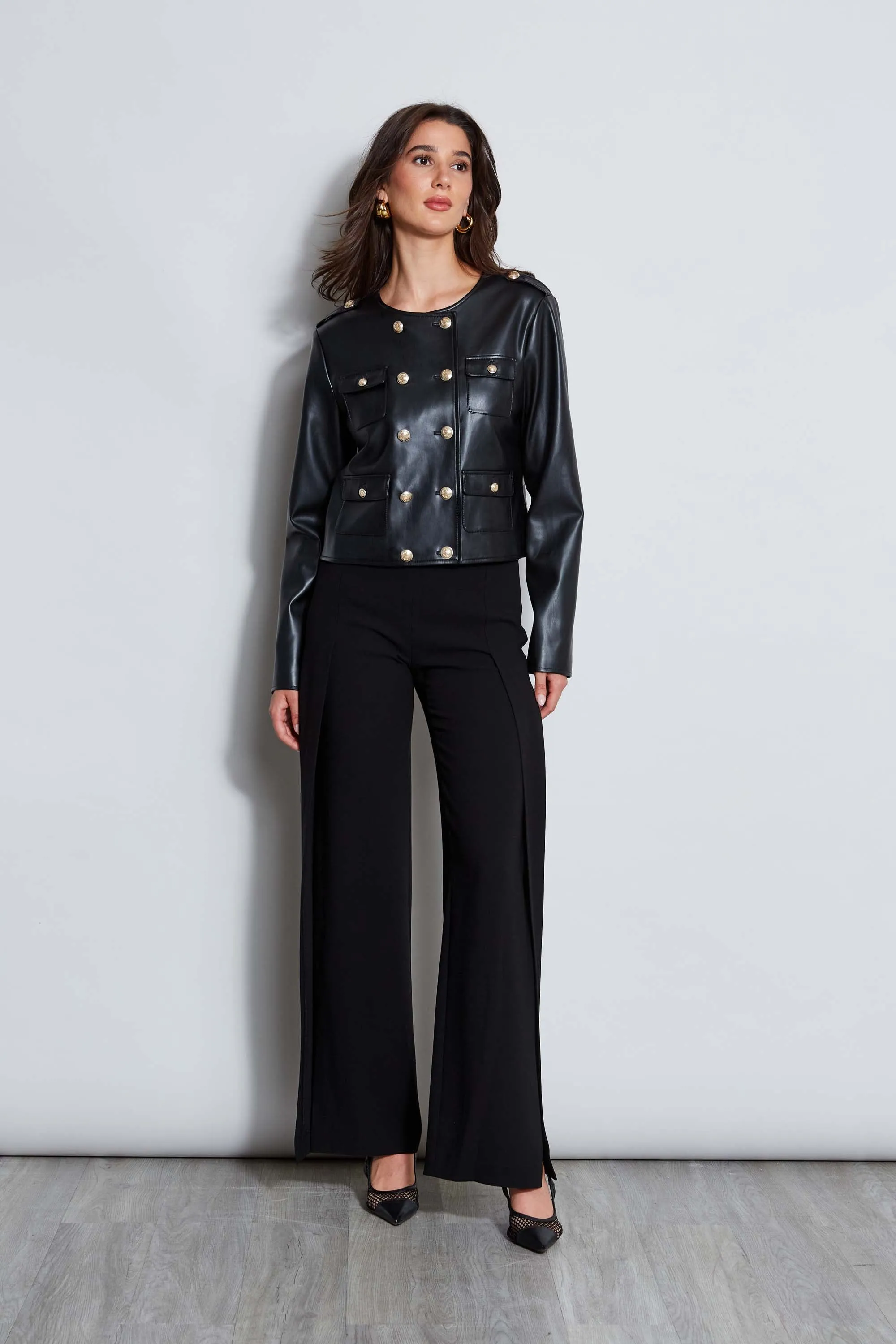 Vegan Leather Crest Button Jacket