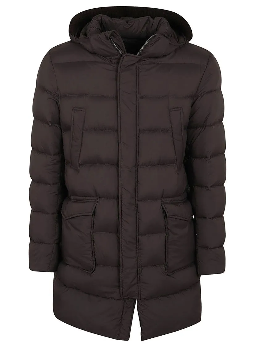 Versatile Down Jacket With Hood And Press Stud Closure