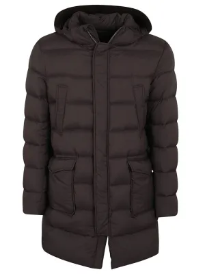 Versatile Down Jacket With Hood And Press Stud Closure