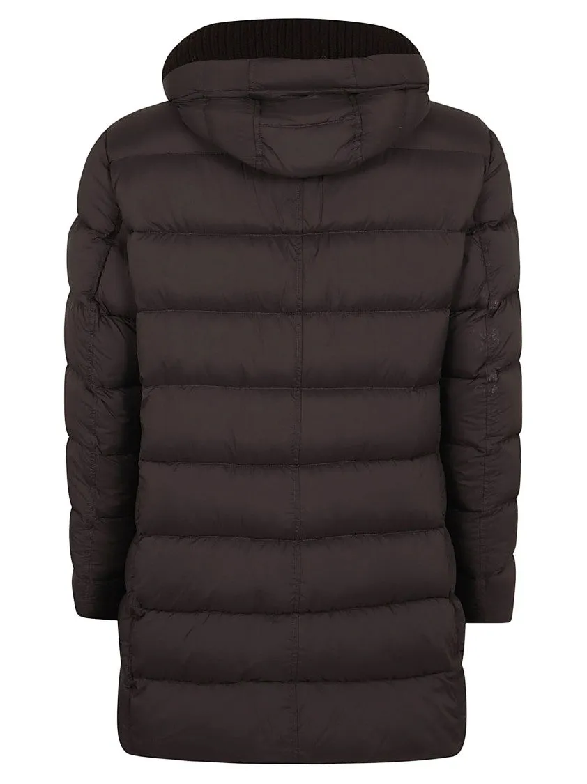 Versatile Down Jacket With Hood And Press Stud Closure