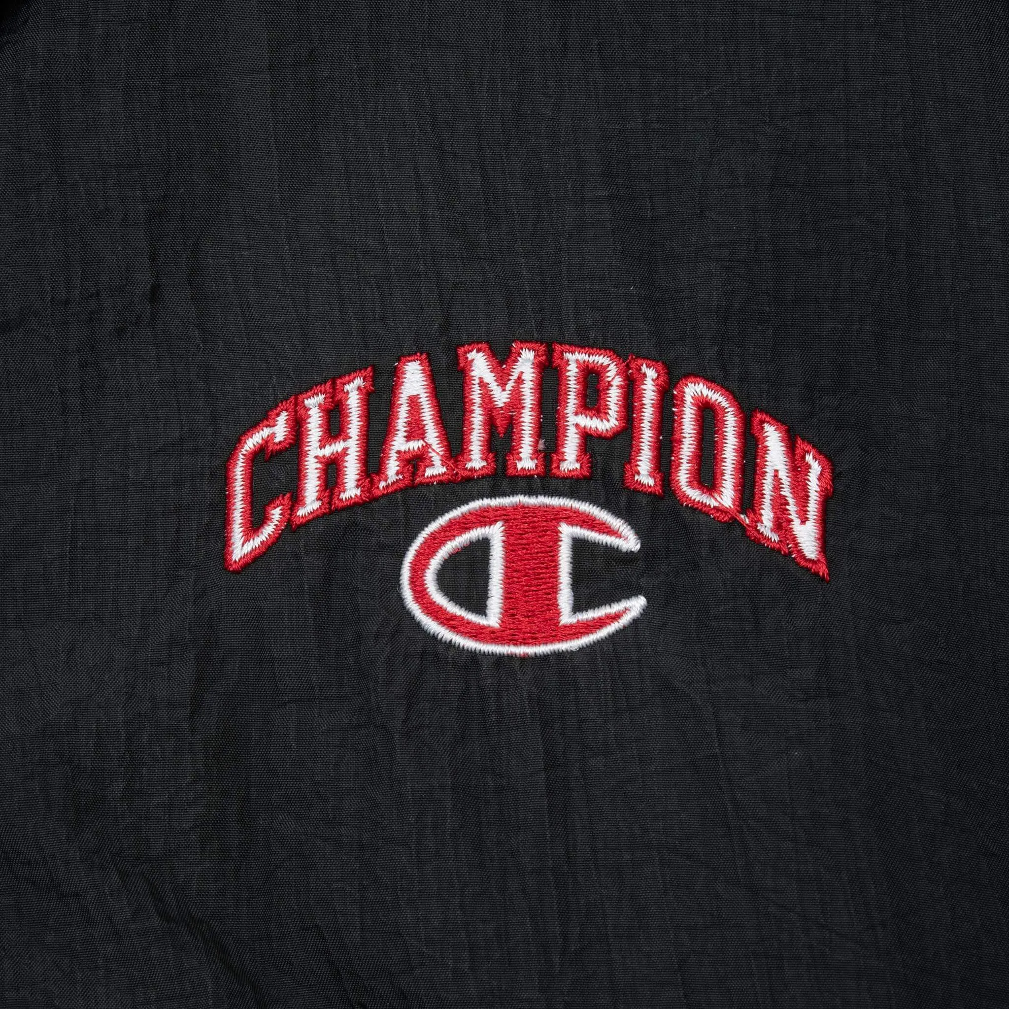VINTAGE CHAMPION BLACK & RED WINDBREAKER JACKET 1990S XL
