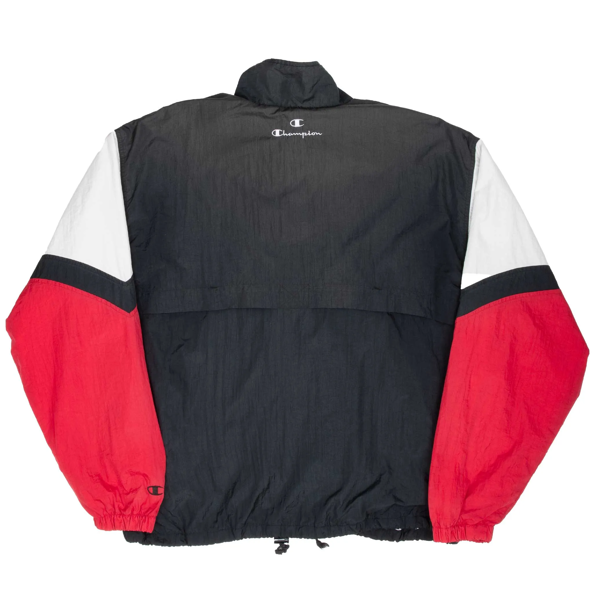 VINTAGE CHAMPION BLACK & RED WINDBREAKER JACKET 1990S XL