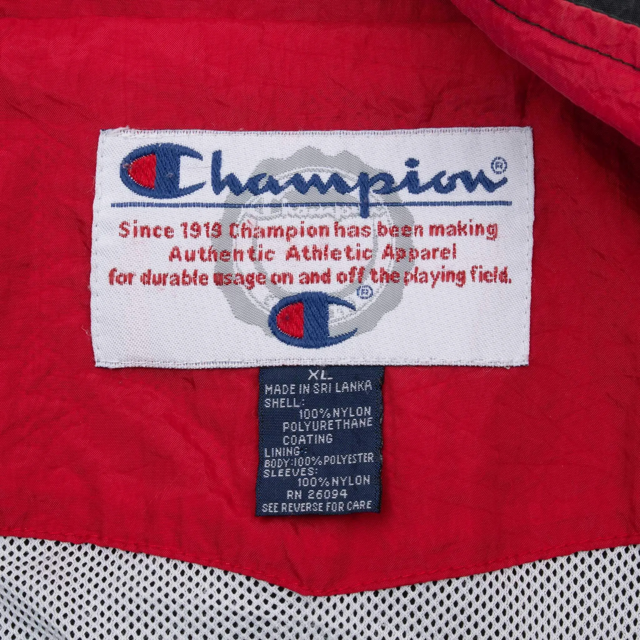 VINTAGE CHAMPION BLACK & RED WINDBREAKER JACKET 1990S XL