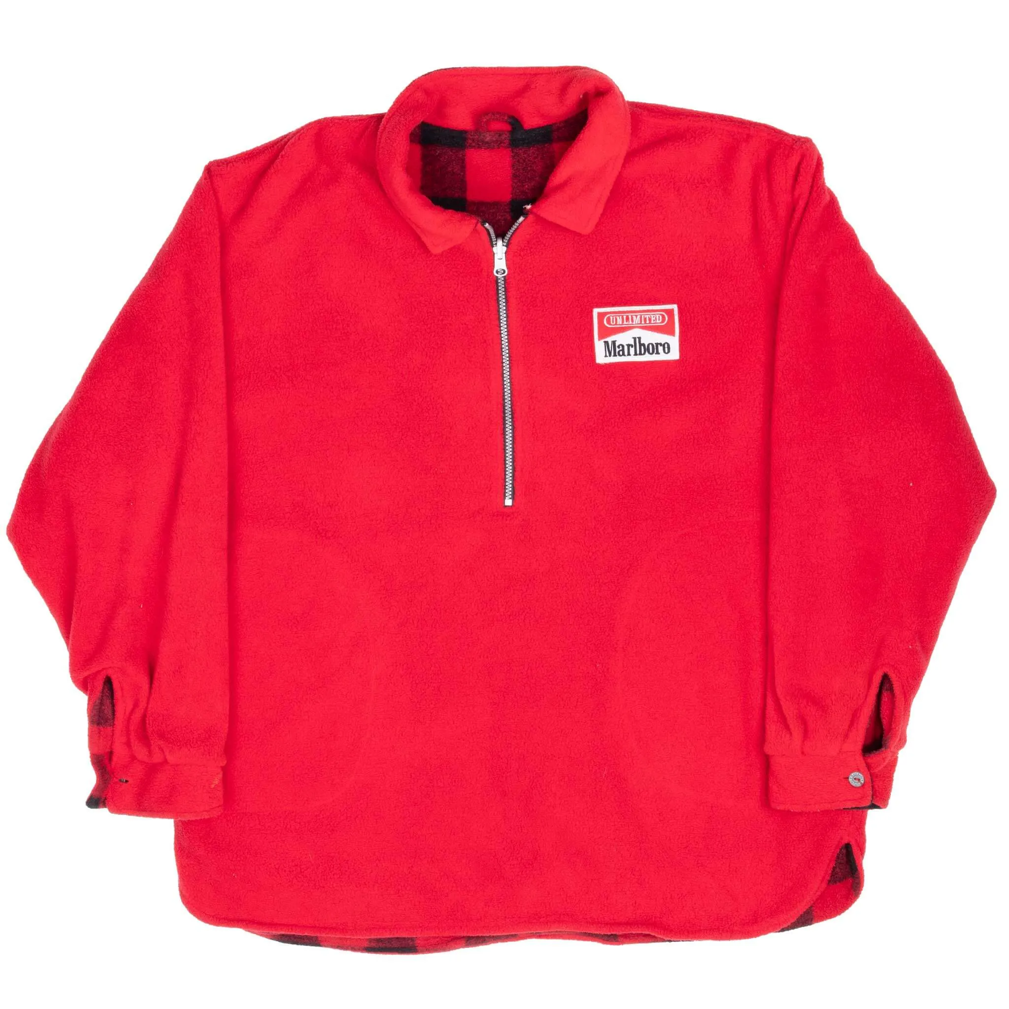 VINTAGE MARLBORO REVERSIBLE FLEECE QUARTER ZIP JACKET 1990S XL
