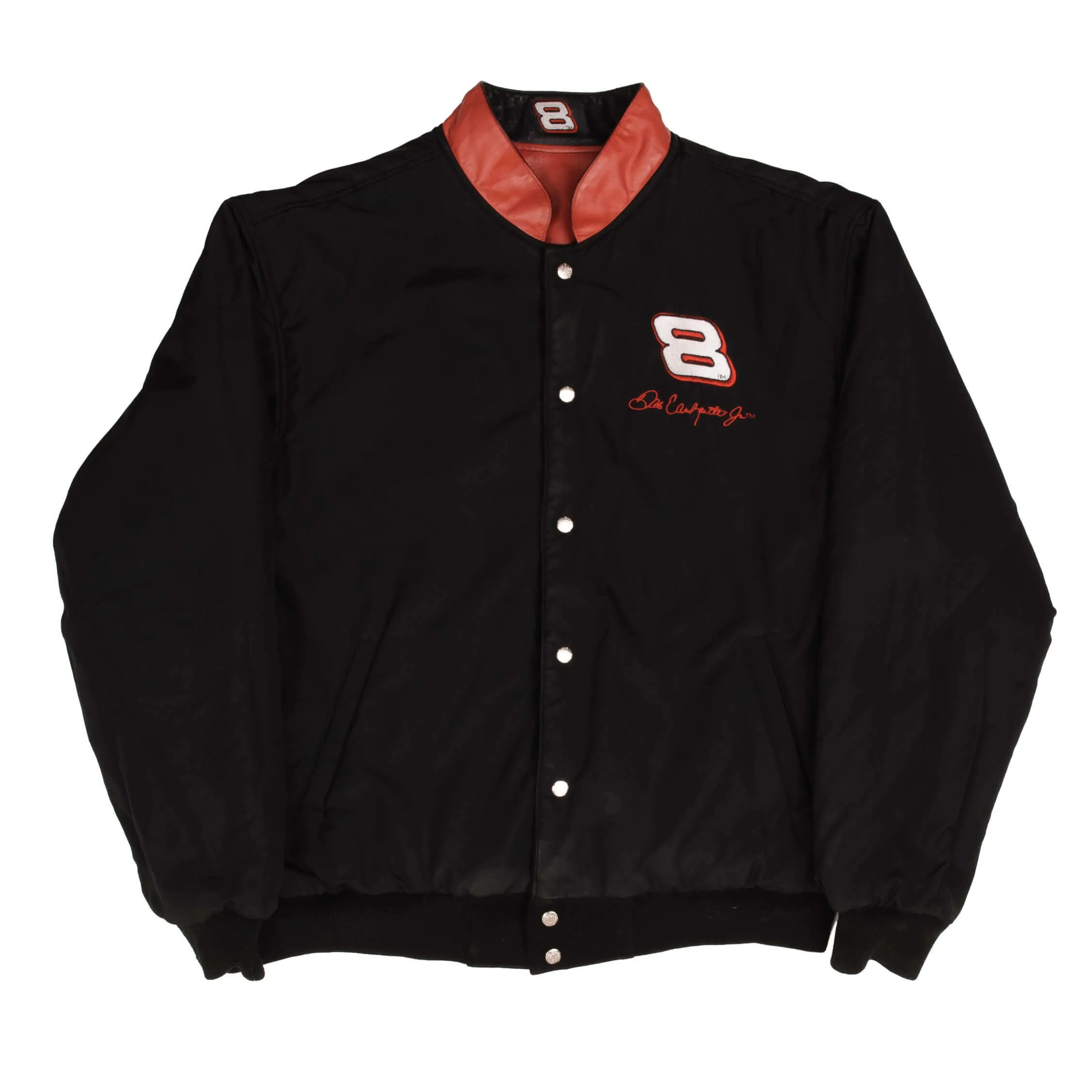 VINTAGE NASCAR DALE EARNHARDT JR BUDWEISER REVERSIBLE LEATHER JACKET 1990S 2XLT