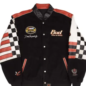 VINTAGE NASCAR DALE EARNHARDT JR BUDWEISER REVERSIBLE LEATHER JACKET 1990S 2XLT