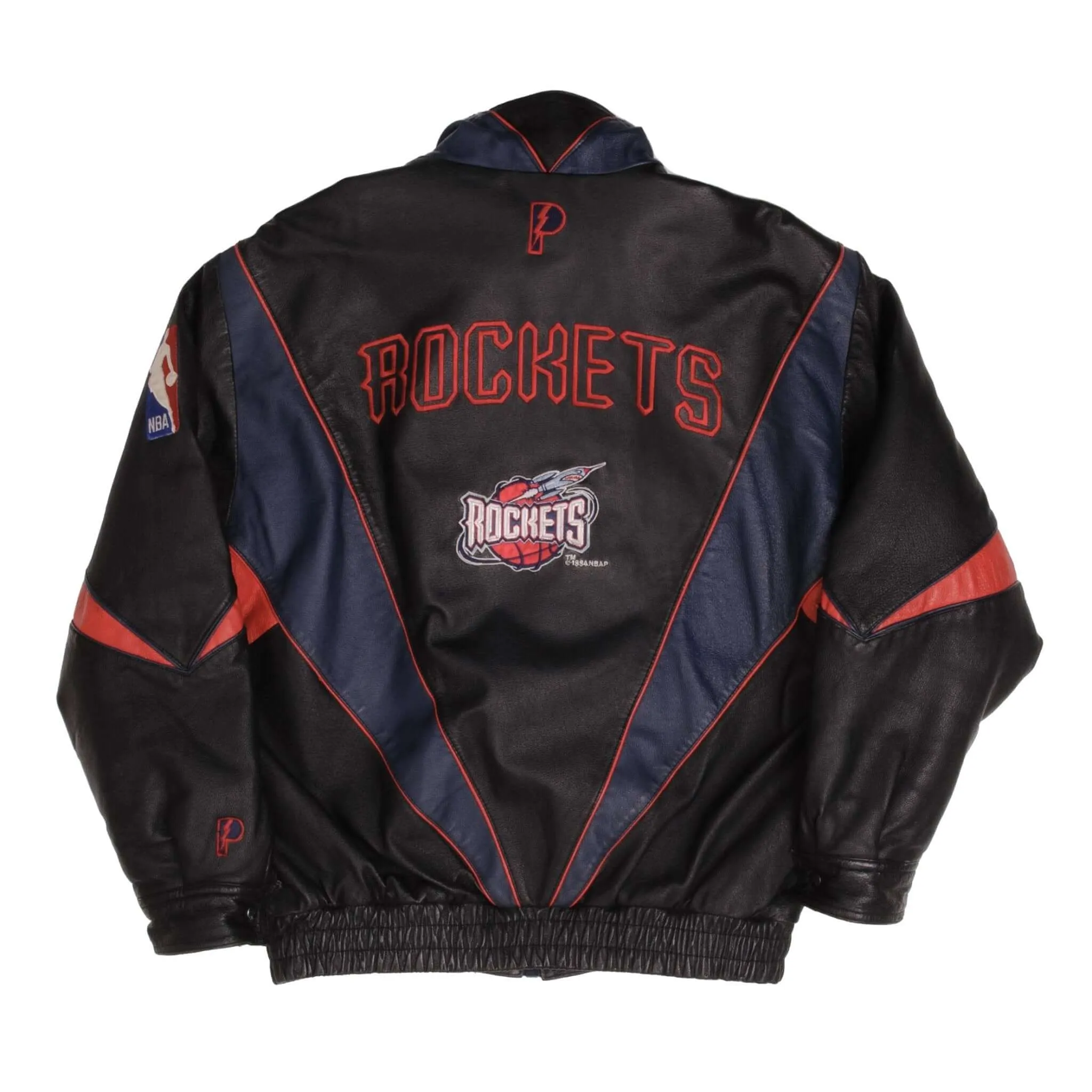 VINTAGE NBA HOUSTON ROCKETS PRO PLAYER LEATHER JACKET 1994 SIZE LARGE