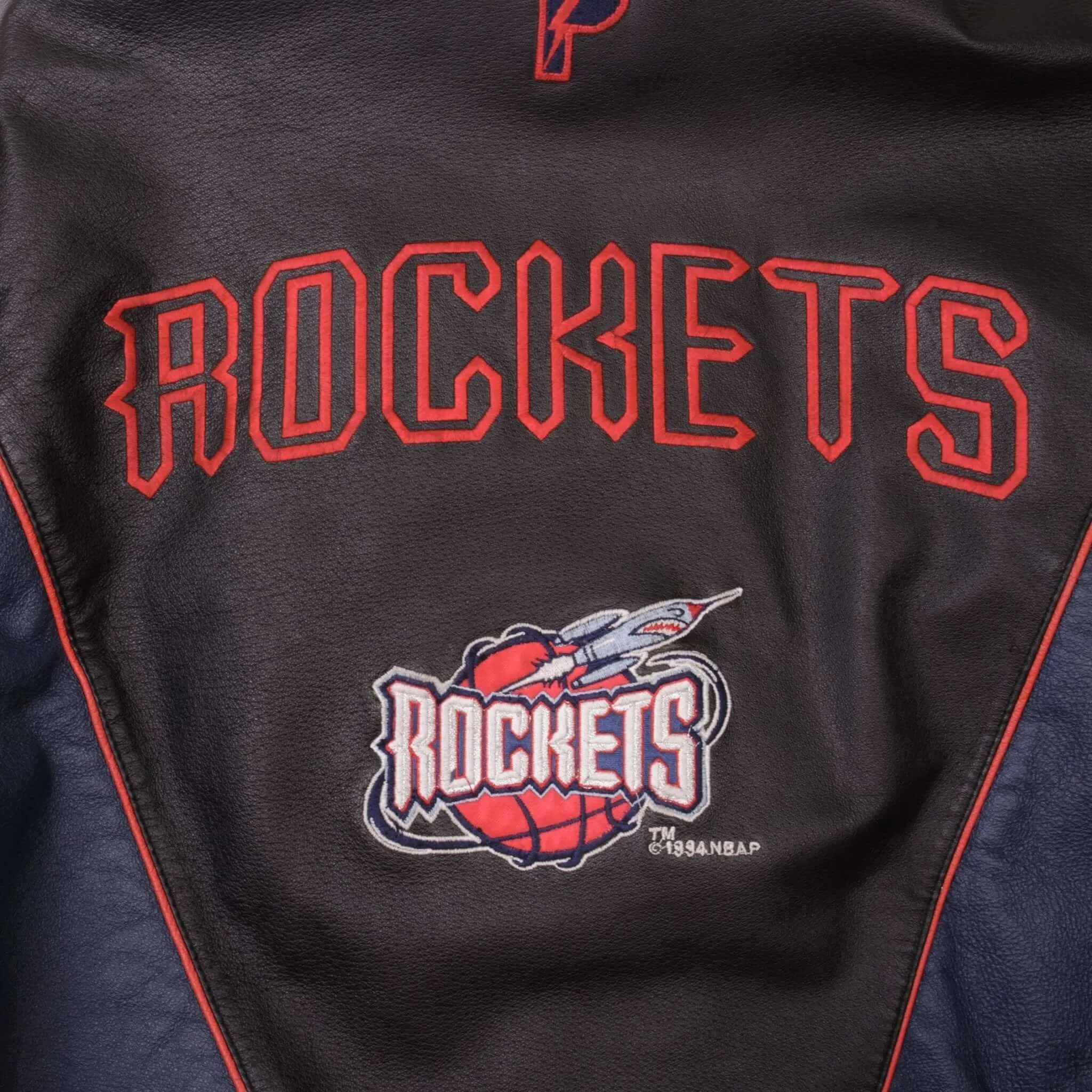 VINTAGE NBA HOUSTON ROCKETS PRO PLAYER LEATHER JACKET 1994 SIZE LARGE