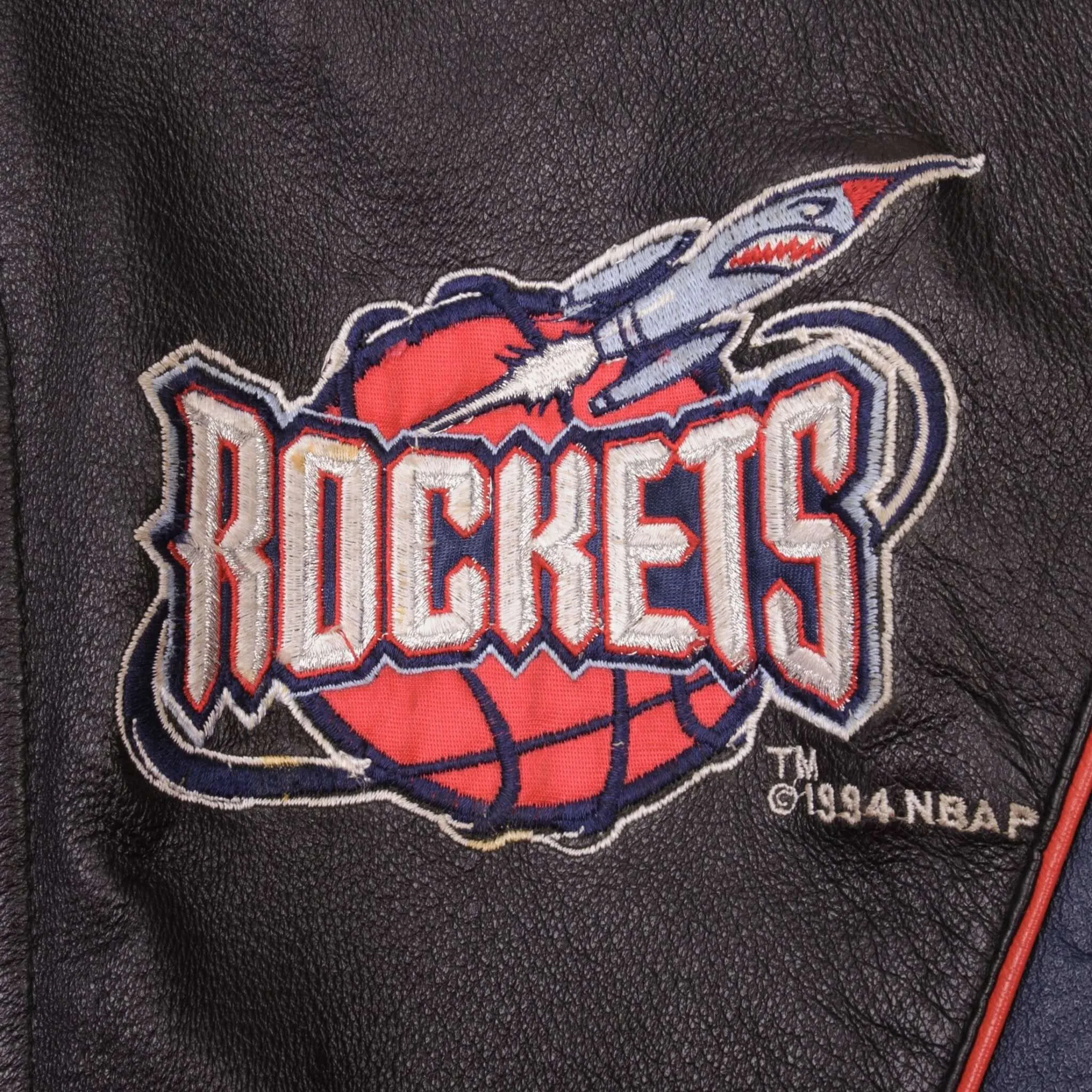 VINTAGE NBA HOUSTON ROCKETS PRO PLAYER LEATHER JACKET 1994 SIZE LARGE