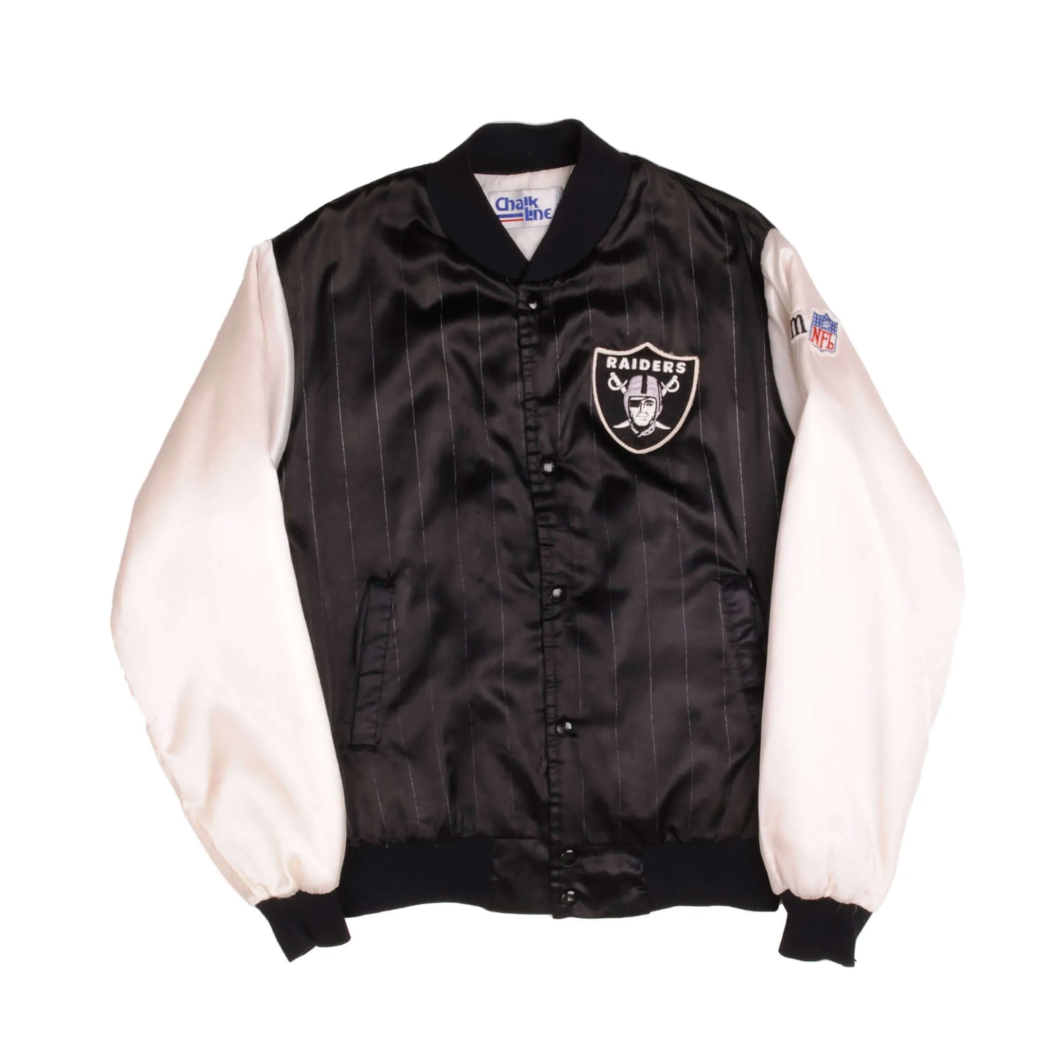 VINTAGE NFL RAIDERS JACKET 1990S SIZE MEDIUM MADE IN USA CHALKLINE