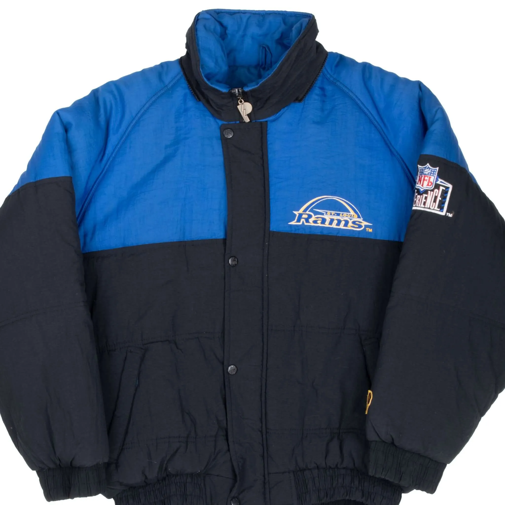 VINTAGE NFL ST LOUIS RAMS HEAVY WINDBREAKER PRO PLAYER JACKET 1990S LARGE