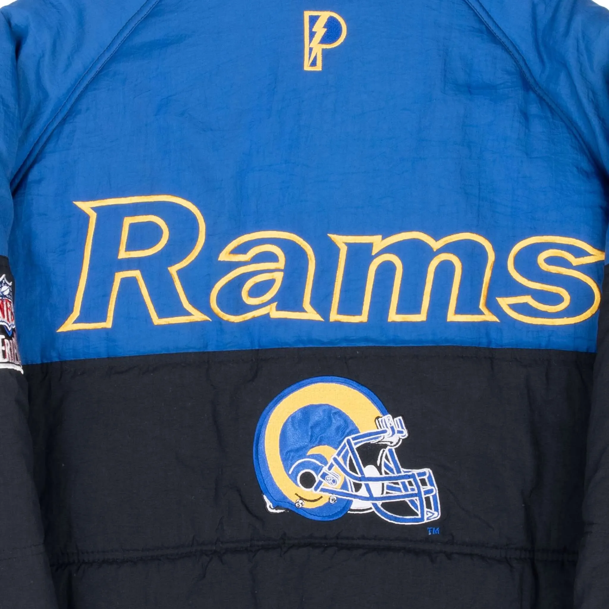 VINTAGE NFL ST LOUIS RAMS HEAVY WINDBREAKER PRO PLAYER JACKET 1990S LARGE