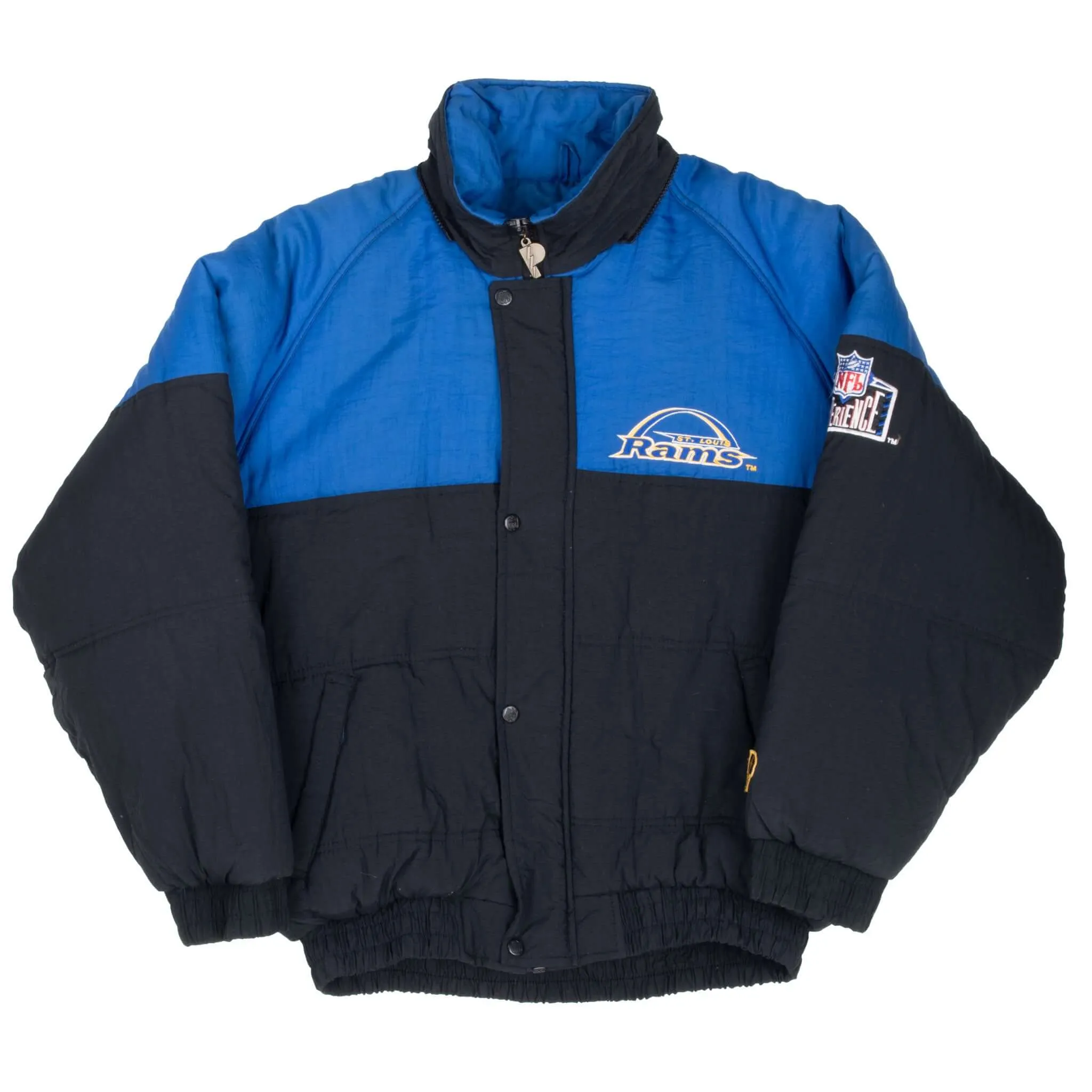 VINTAGE NFL ST LOUIS RAMS HEAVY WINDBREAKER PRO PLAYER JACKET 1990S LARGE