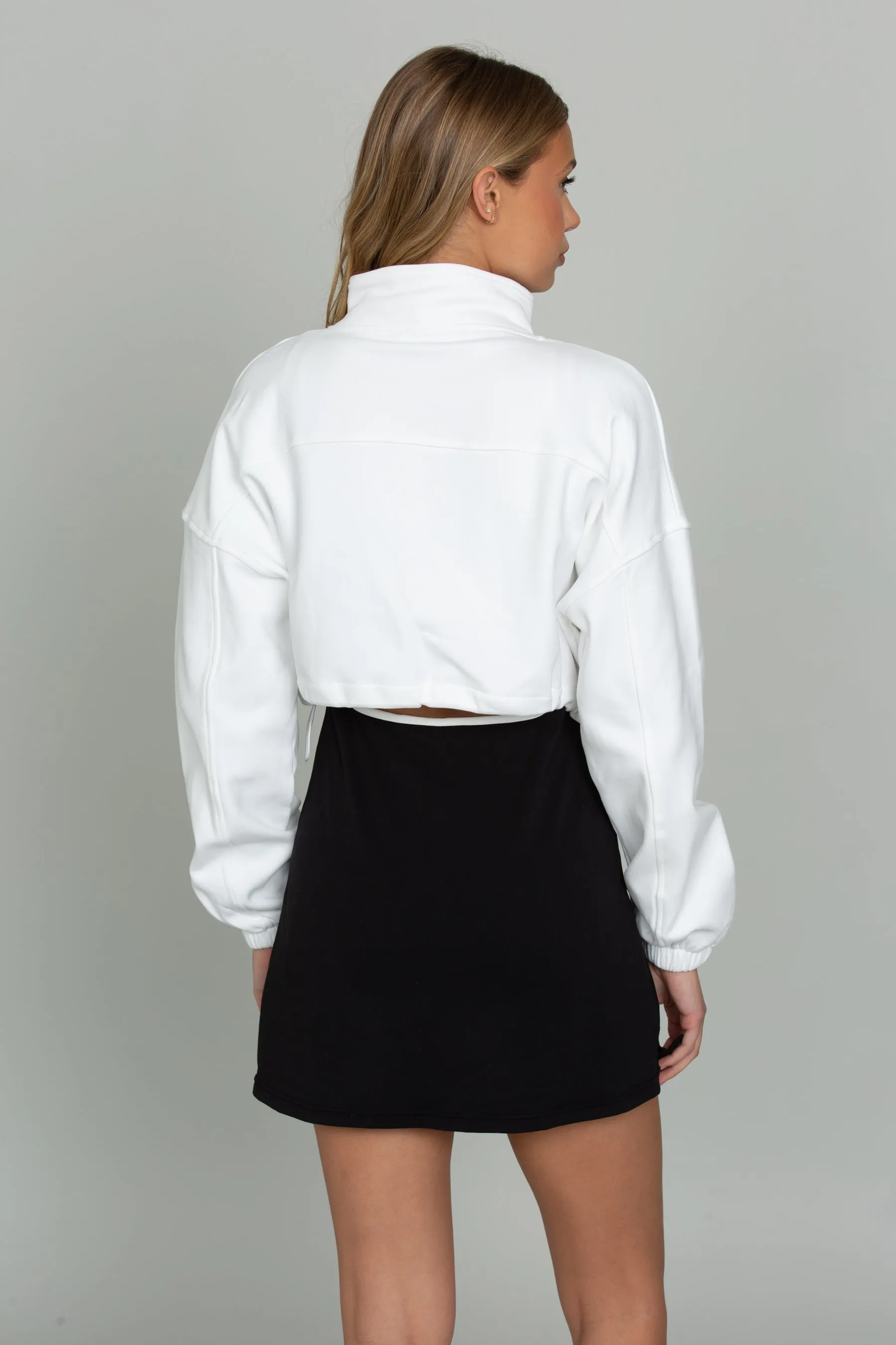 White Cinched Zip-Up Jacket
