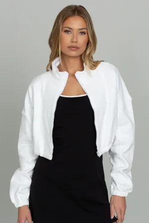 White Cinched Zip-Up Jacket