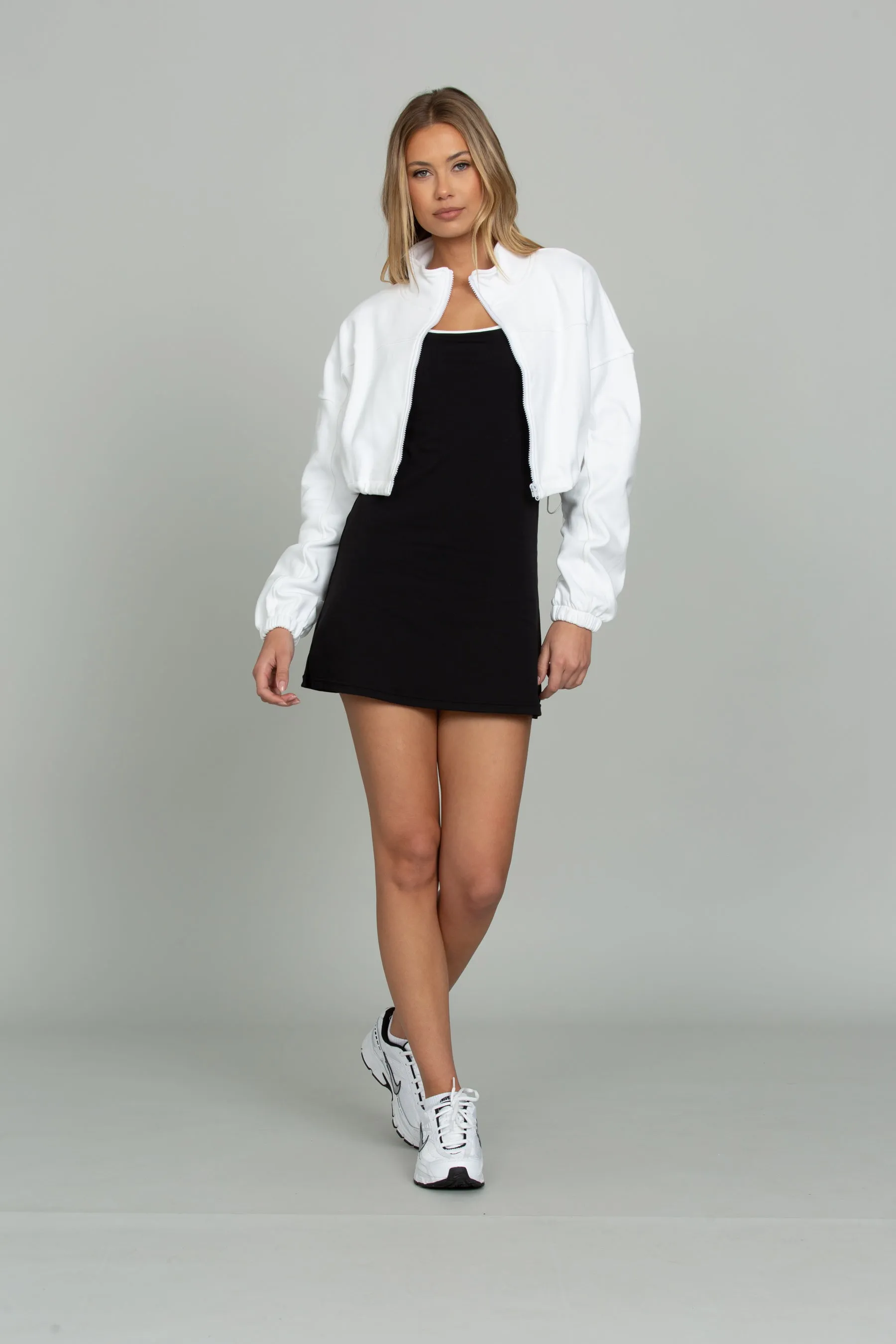 White Cinched Zip-Up Jacket
