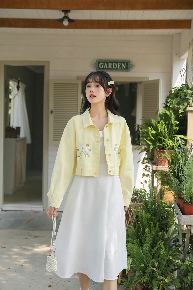 Wildflower Embroidered Cropped Jacket (Yellow)