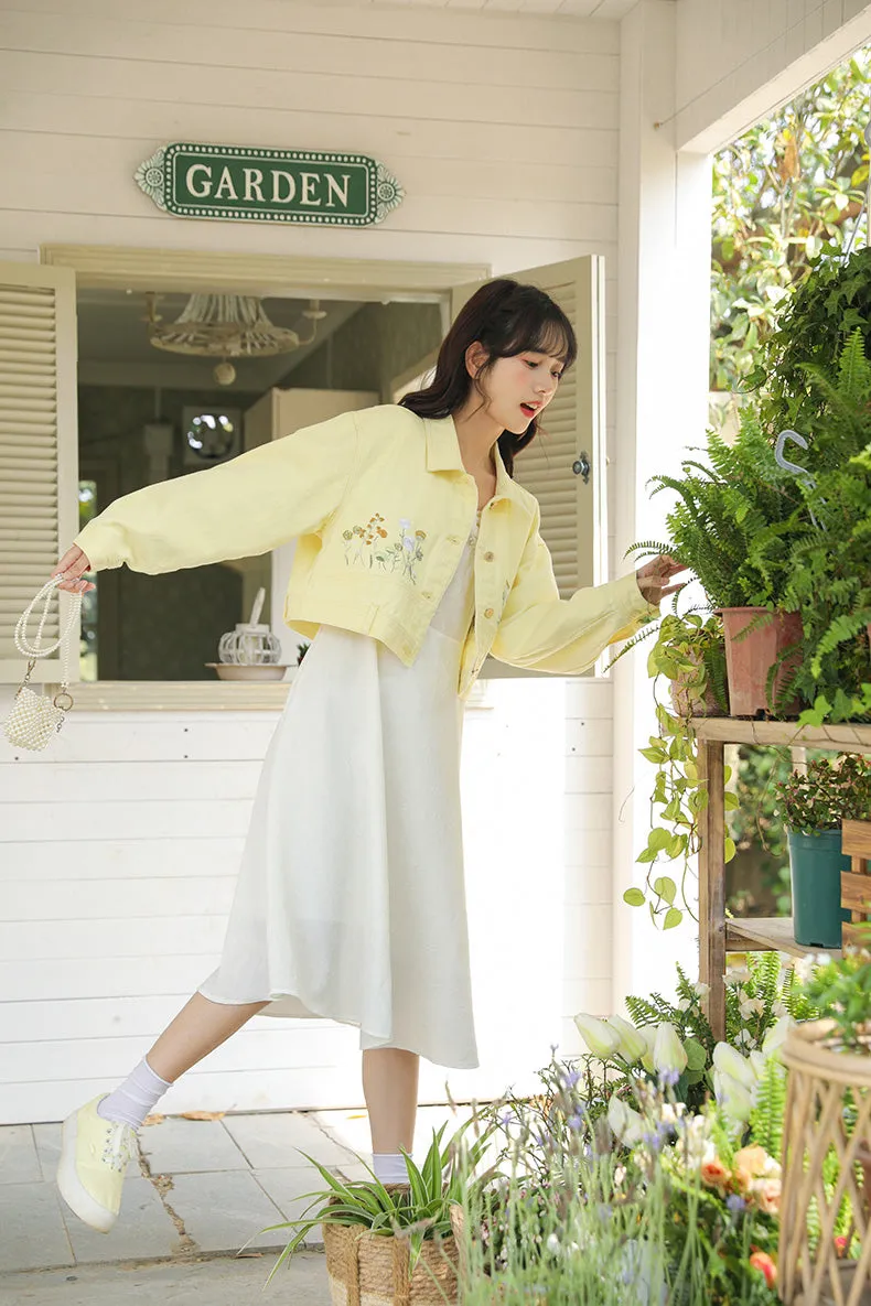 Wildflower Embroidered Cropped Jacket (Yellow)