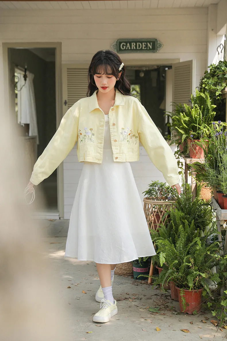 Wildflower Embroidered Cropped Jacket (Yellow)