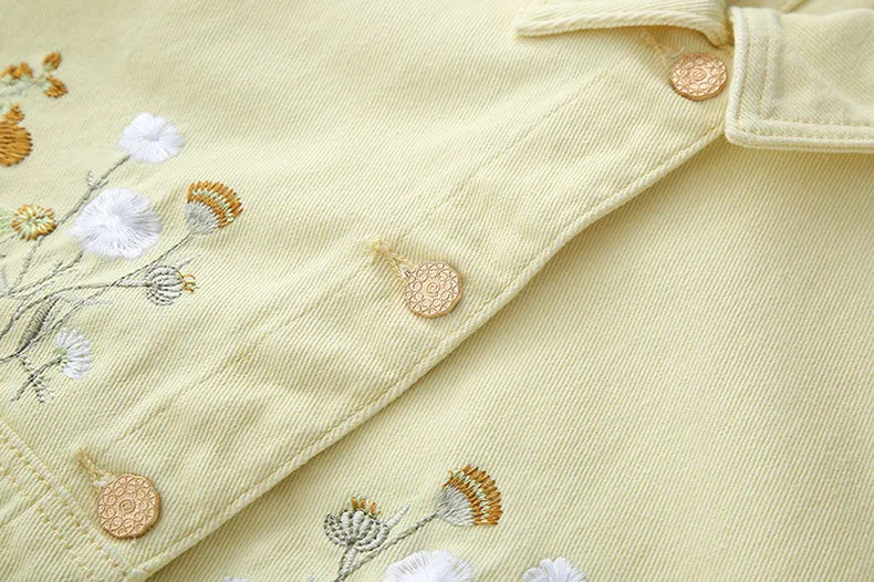 Wildflower Embroidered Cropped Jacket (Yellow)